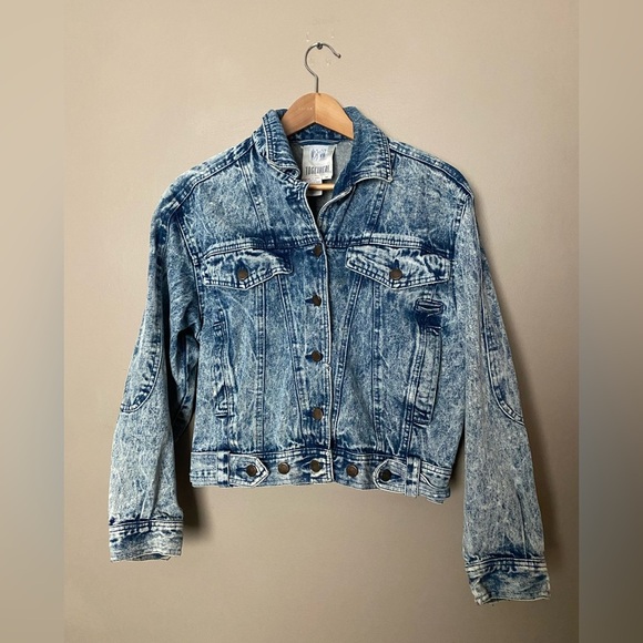 ALL TOGETHER acid washed jean jacket sz M 80s retro streetwear Vintage EUC denim - Picture 1 of 15